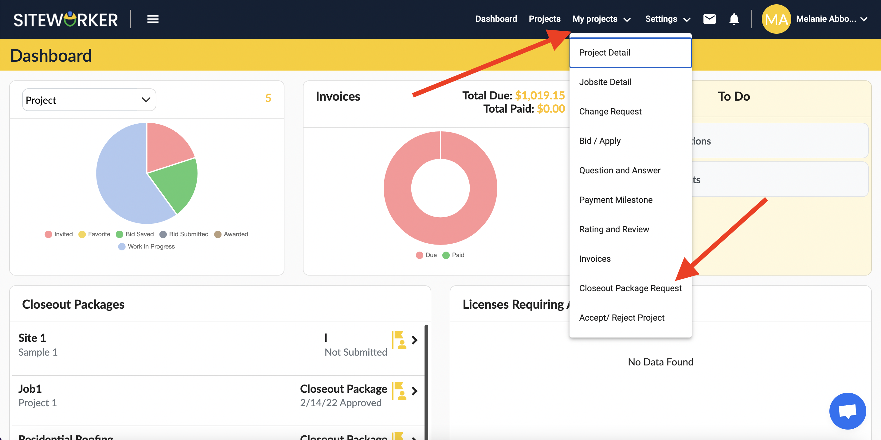  submit closeout package requests